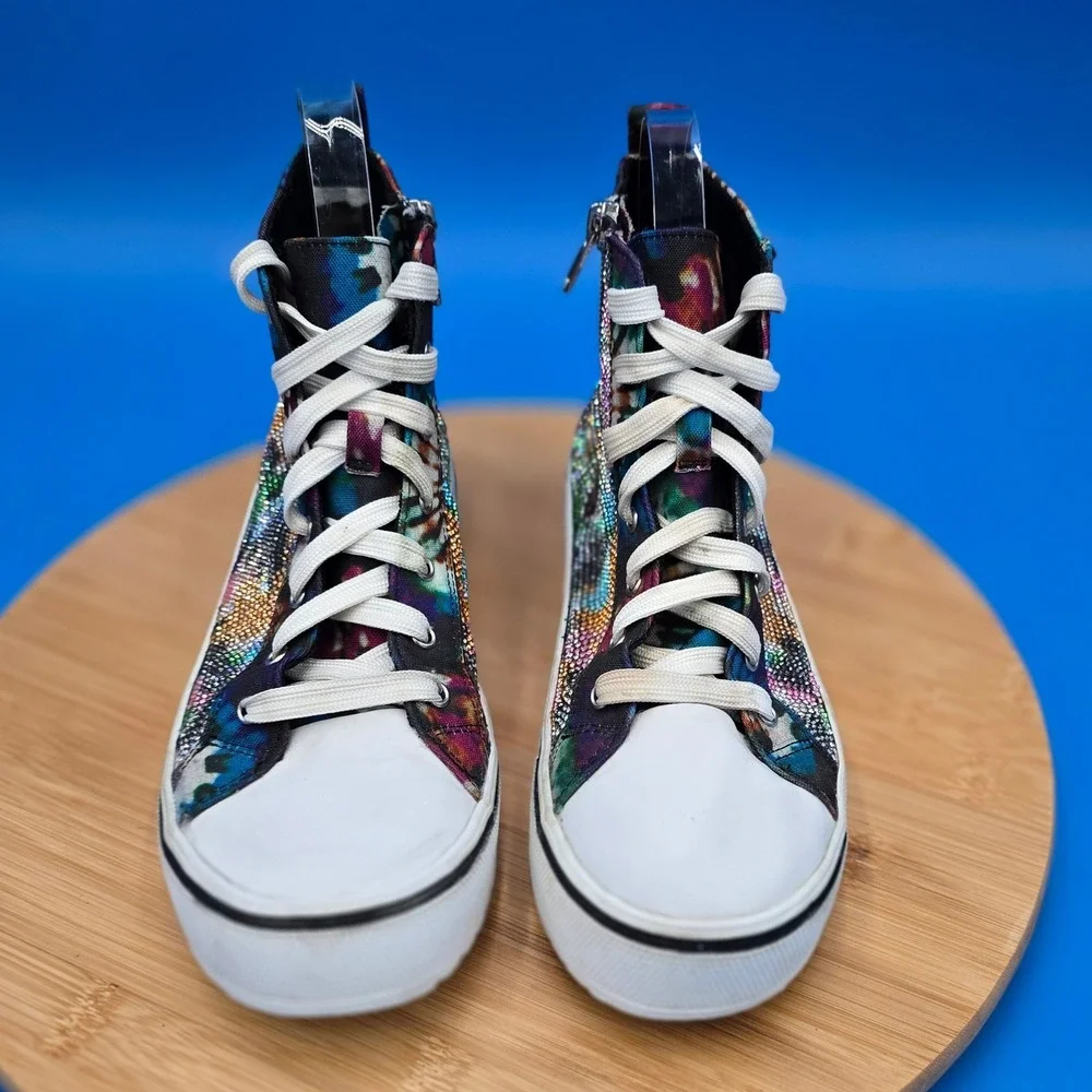 Steve Madden Jshake‎ High Top Rhinestone Side Zip Sneakers Colorful Shoes 5M